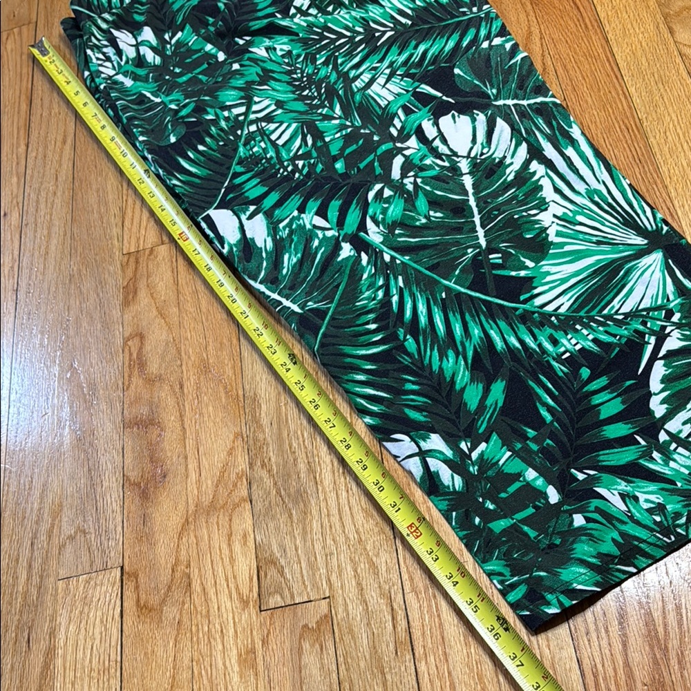 Women's Capri Pants Boho Leafy Green Print Wide Leg Capris 1XP - Picture 7 of 8